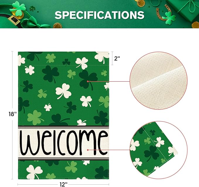 AVOIN colorlife St Patricks Day Garden Flag 12x18 Inch Double Sided Outside, Shamrocks Clovers Welcome Yard Outdoor Flag