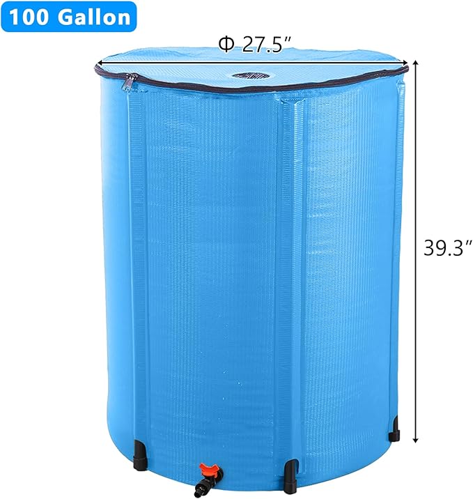 Outvita 100 Gallon Collapsible Rain Barrel, Garden Water Storage Tank, Portable Folding Rainwater Collector, Water Catcher with Filter Overflow Kit Faucet Blue
