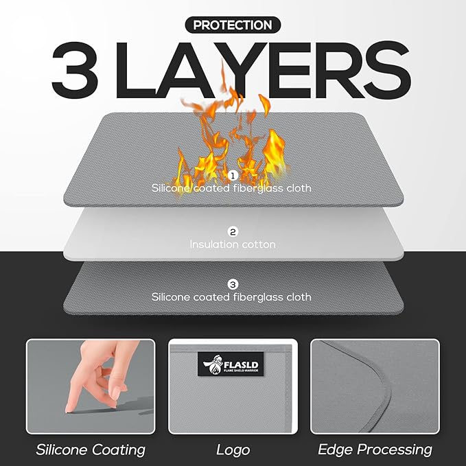 FLASLD Heat Resistant Mat for Air Fryer Site on, Fireproof Silicone Mats for Kitchen Counter, Countertop Protector, No-slip and Waterproof (Gray, 12"X18")