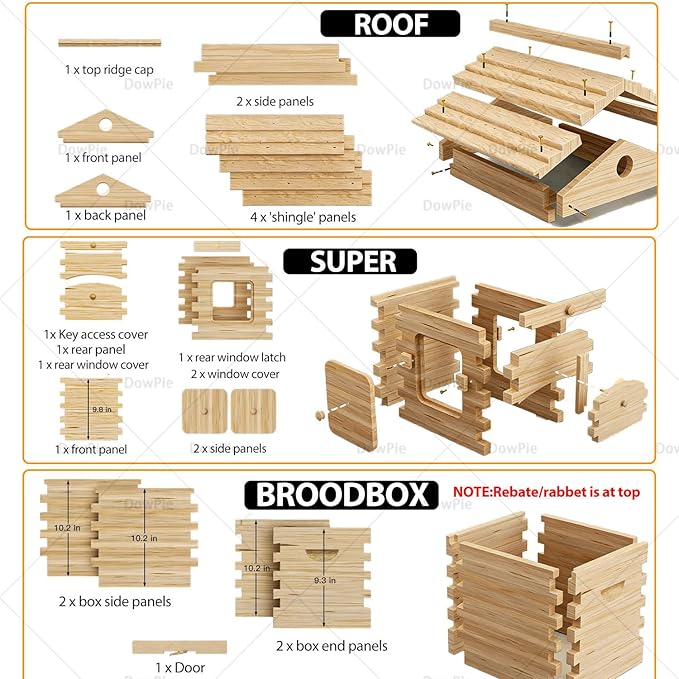 Wooden Beehive Starter Kit for Beginners, Self-Flowing Bee Hive with Mold Resistance, Easy Assembly Complete Set for Backyard Beekeepers & Garden Pollinators