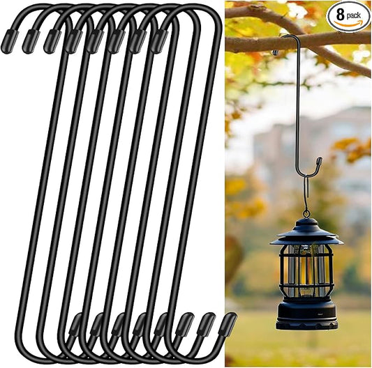 8 Pack 12 Inch Large S Hooks for Hanging Plants,Black Extra Matel Heavy Duty Hook for Hang Brsket,Bird House and Clothes