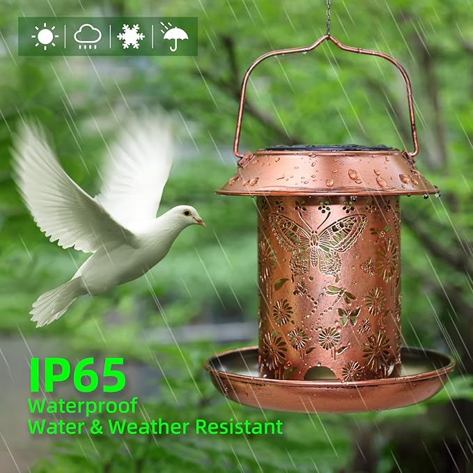 2 Pack Solar Bird Feeders for Outdoors Metal Butterfly Solar Lanterns Hanging Outdoor Lights Waterproof Decoration for Patio, Yard, Lawn, Pathway, Garden Decor for Women Men