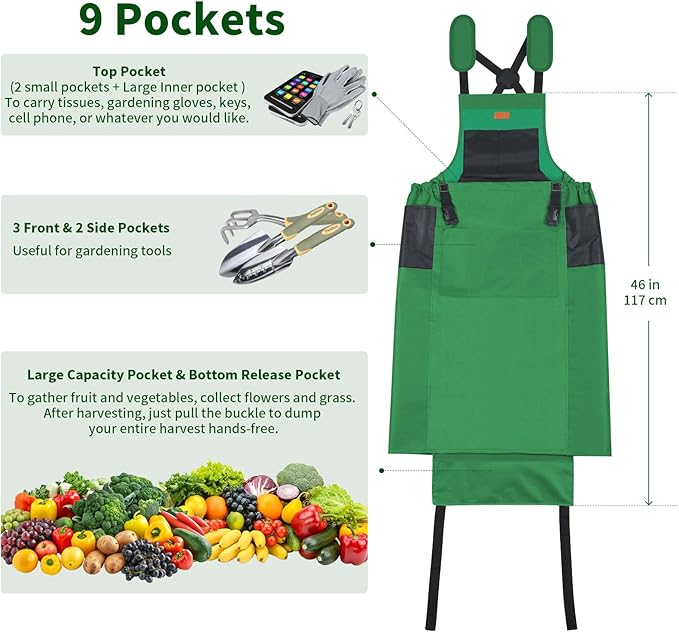 Garden Harvest Apron, Gardening Apron with Bottom Release Pocket for Women and Men, Gardening Gift for Gardeners