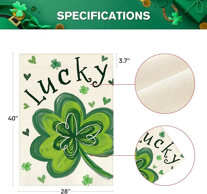 AVOIN colorlife St Patricks Day House Flag 28x40 Inch Double Sided Outside, Lucky Clover Shamrock Holiday Yard Outdoor Flag