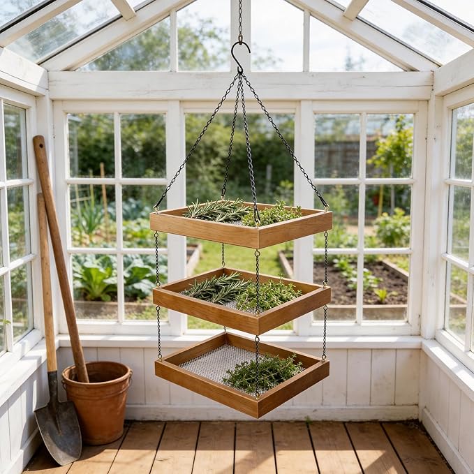 3-Tier Small Herb Drying Rack – Wooden Mesh Dryer (13.75" x 9.84") for Flowers, Pasta, Veggies–Space-Saving Design Perfect for Craft Rooms & Sunrooms – Unique Gift for Gardeners & Craft Lover