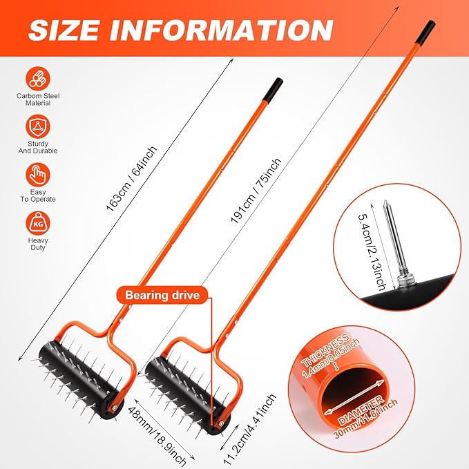 sancat Lawn Aerator, 21" Push Coring Aerator,Preasembled Spike Gardening Aerator Tool,Lawn Plug Soil Aerator,Aerator Lawn Tool,75" Adjustable Handle,Heavy Duty Aerator for Lawn,Garden,Farm Care.
