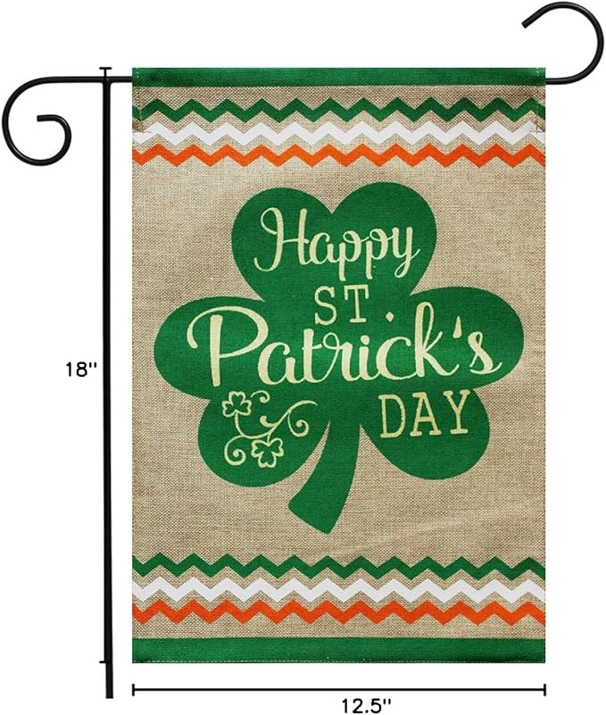 St. Patrick's Day Clover Burlap Garden Flag Shamrock 12.5" x 18" Briarwood Lane