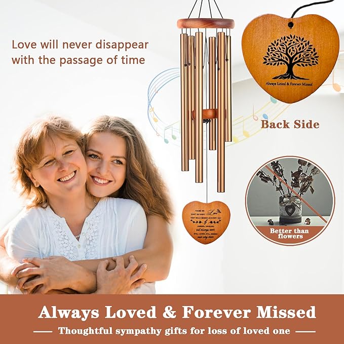 Sympathy Gifts for Loss of Loved One, Memorial Wind Chimes, Funeral Bereavement Gifts Baskets, Windchimes in Memory of a Loved One Mom Dad Husband Brother - Golden