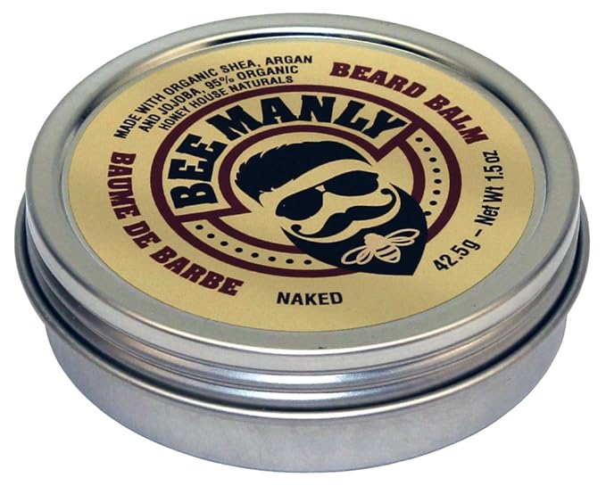 Honey House Naturals Beard Balm – Naked – 1.5 ounce Round Travel Size Tin – All Natural Ultra Moisturizing Beard Balm Infused with Essential Oils and Butters - Made in the USA