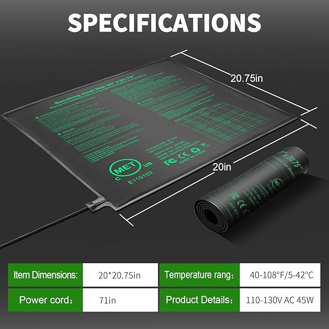 Bestio Waterproof Seedling Heat Mat, 20×20.75 in Heat Mats for Seed Starting, MET Certified Seed Mat, Suitable for Indoor Gardening, Germination