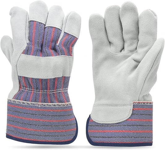 5015 60 Pair Pack Leather palm work gloves cowhide leather suede finish, single or double palm, 100% Leather and 100% Cotton Back, Grey