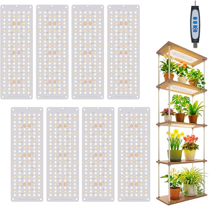 Garpsen Grow Light, 8-Panels 6000K Full Spectrum Plant Lights for Seed Starting with Auto Timer 6/12/16H, 5 Dimmable Levels & 3 Color Modes, 1104 LEDs Grow Lamp for Under Cabinet and Plant Stand