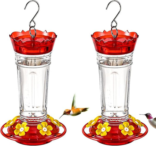2 Pack Hummingbird Feeder for Outdoors Hanging, 18 OZ Humming Birds Feeders with 6 Bee Guard Feeding Ports & Built-in Ant Moat, Easy to Clean, Durable Outdoor Garden Decor(Clear BB)