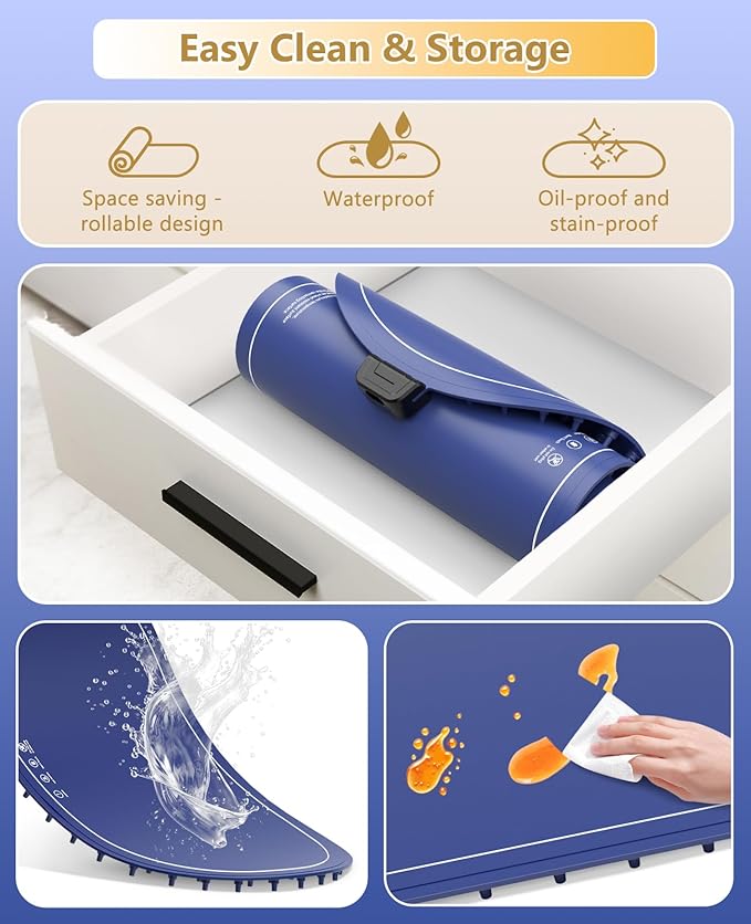 Food Warming Mats for Countertop Extra Large(XXL 36"x15"),Electric Heating Pad for Food,Roll Up Silicone Warmer Mat for Party and Kitchen,Practical Birthday Gift for Mom and Women(Blue)