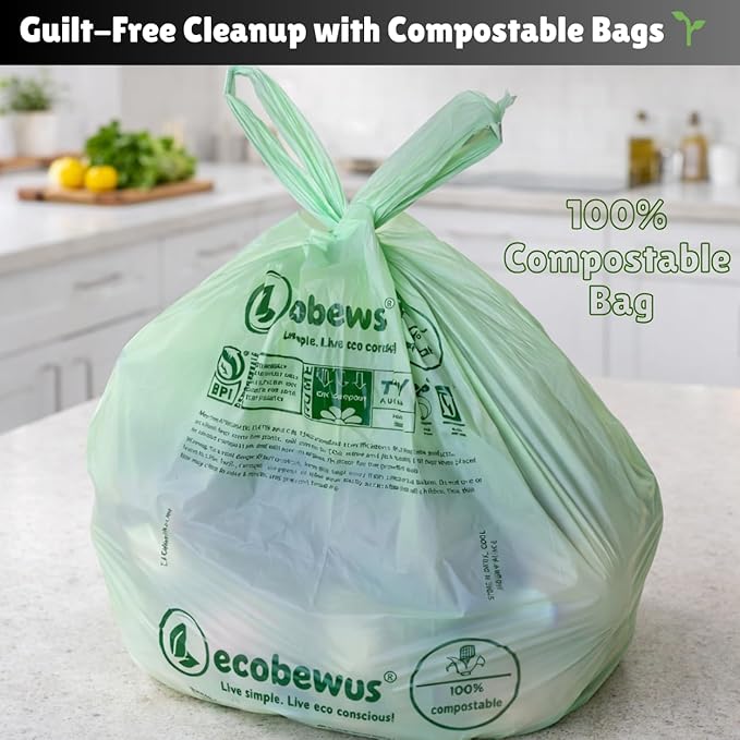3 Gallon 100% Compostable Bags (125 Bags) Small Disposable Compost Trash Bags Food Scrap Garbage Bags US BPI Certified TUV OK Compost Home Certified Meeting ASTM D6400 (125 ct.)