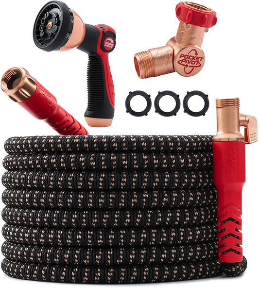 Pocket Hose 100 FT Copper Head Expandable Garden Hose with Pocket Pivot, No Tangles, AS SEEN ON TV, 360° Swivel, Tri-Tex Tubing, Force Field Jacket, Lead-Free, No-Kink, Anti-Burst w/APT