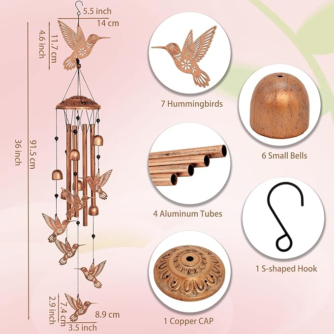 Hummingbird Wind Chimes for Outside,Metal Windchimes,Hummingbird Gifts for Women/Men,Wind Chime Garden Decor Outdoor,Memorial/Housewarming/Birthday/Festival Gifts,Front Yard Decor