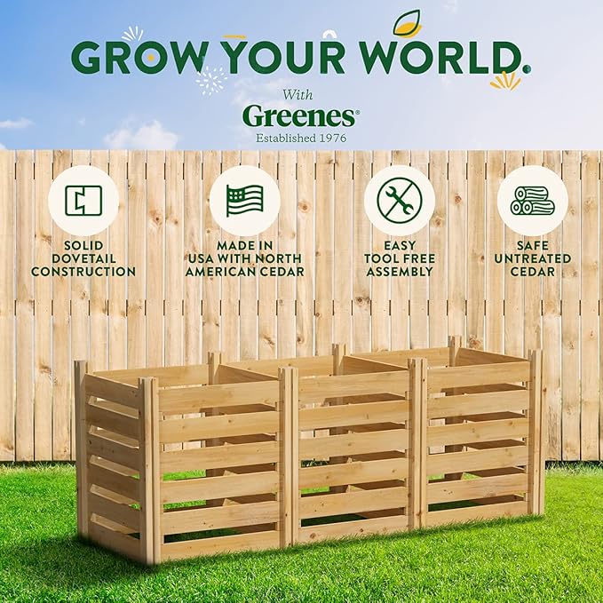 Greenes Fence Premium Cedar Wood Composter, 24" W x 72" L x 31" H (3/4" Thick) / 231.9 Gallons - Made in USA with North American Cedar