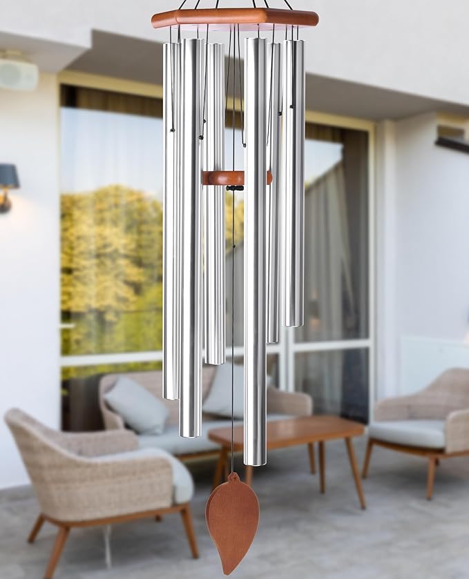 Sympathy Wind Chimes for Outside Deep Tone, Memorial Loss of a Loved, Large Wind Chimes with 6 Thicken Tubes & Hook, Outdoor Gifts Mother, Garden Decor (45IN Silver)