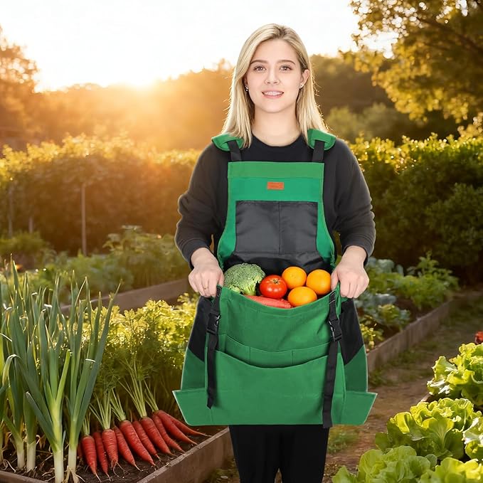 Garden Harvest Apron, Gardening Apron with Bottom Release Pocket for Women and Men, Gardening Gift for Gardeners