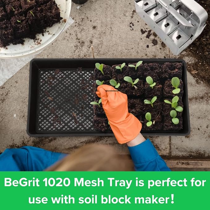 BeGrit 1020 Mesh Bottom Trays for Soil Blocking, Seedling Starter, Microgreen Plant Seed Tray 10'' x 21'' 10-Pack