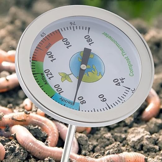 Stainless Steel Compost Soil Thermometer,with 200mm Probe for Garden Outdoor Plant Care Temperature Range 40°F-180°F(Earth)