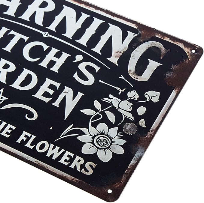 ERLOOD Warning Witch's Garden Do Not Pick The Flowers Metal Tin Sign Vintage Wall Decoration Home Garden Kitchen Art Sign 8 x 12