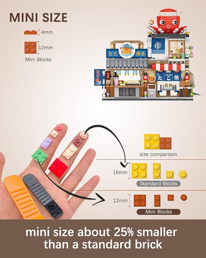 Japanese City Street View Takoyaki Shop, MOC Creative Mini Building Blocks House Set 722 pcs, Simulation Architecture Construction Toy, Gifts Idea for Kids Adults (1218)