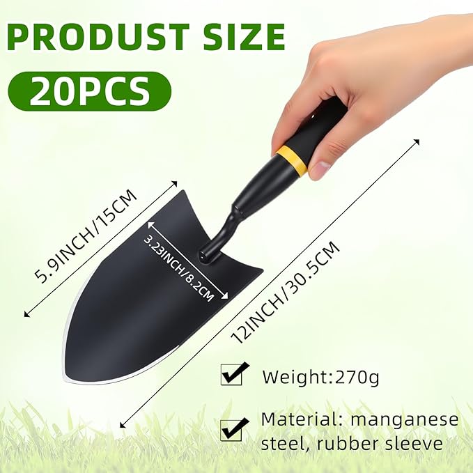 20 Pcs Garden Trowel Heavy Duty Garden Hand Shovel Tool Carbon Steel Trowel for Camping Digging Metal Hand Shovel Spade with Resin Handle for Lawn Yard Farm Home Shop Planting (3.23 Inch)