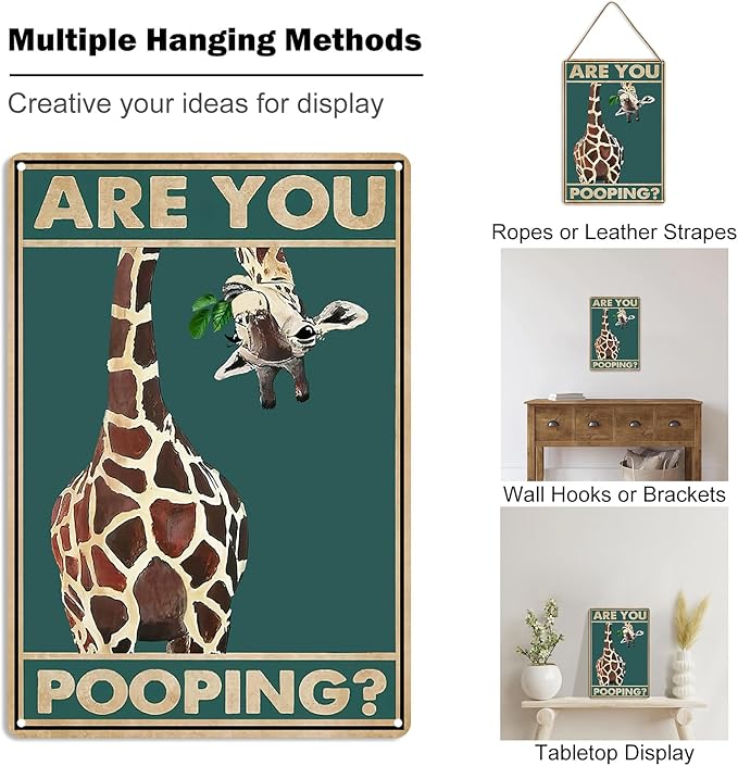 Funny Giraffe Are You Pooping Wall Decor Vintage Bathroom Sign Animal Picture for Bathroom Toilet Wall Decor 8x12 Inch
