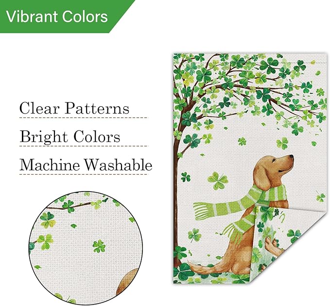 Louise Maelys St Patricks Day Garden Flag Shamrock Golden Retriever Welcome Double Sided 12x18 Inch Small Burlap Saint Spring Holiday Yard Outdoor Outside Home Decor