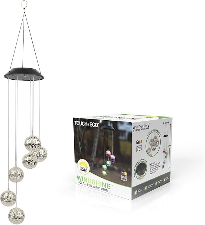 Solar Metal Orb Wind Chime Mobile - Rainbow Color Changing LED Lights, Outdoor, Weather Resistant - for Home, Garden, Decoration, Trees, Patio, Deck