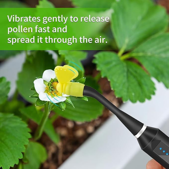 Plant Pollination Tool - USB Rechargeable Vibrating Pollinator for Greenhouse Crops Like Tomatoes and Strawberries