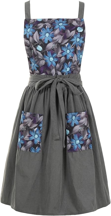 Vintage Pinafore Apron Dress for Women with Pockets Cute Floral Chef Aprons for Kitchen Cooking Baking Gardening