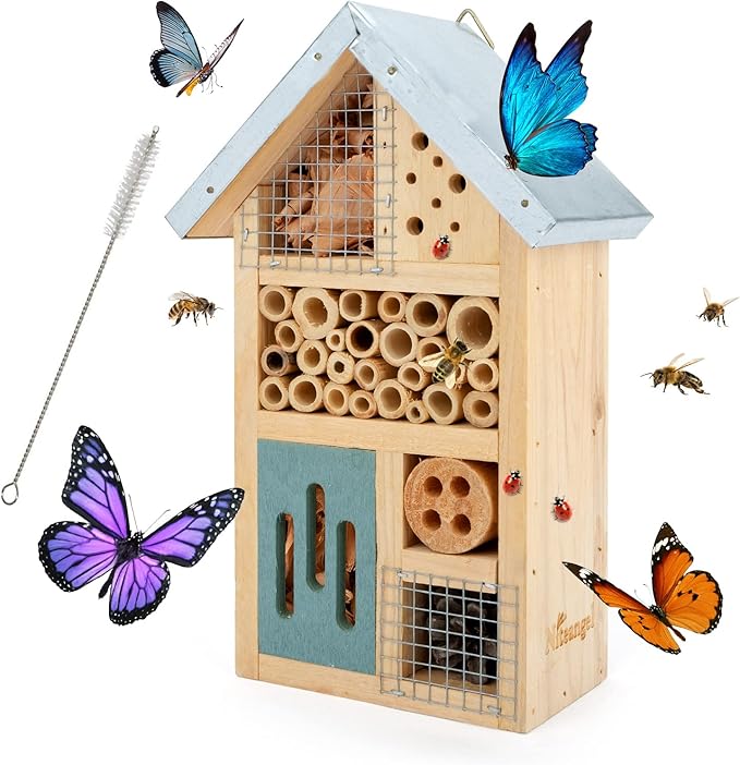 Niteangel Natural Wooden Insect Hotel, Garden Insect House for Ladybugs, lacewings, Butterfly, Bee, Bug