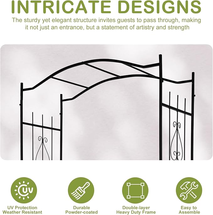 Outvita 7.5Ft Garden Arch Arbor, Steel Frame Stand Trellis, Arbour Archway for Wedding Ceremony Decoration Plant Climbing Rose Vines Lawn Courtyard Patio Pathway Black