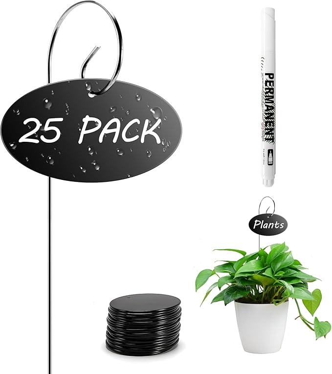 Plant Labels, 25 Pcs Acrylic Garden Labels Stakes with Pen, Plant Markers for Outdoor Garden, Plant Tags for Potted Plants, Seed, Flowers