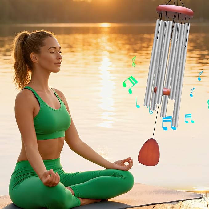 Large Aluminium Wind Chimes Outside, Soothing Melodic Memorial Sympathy Wind Chime, Suitable Outdoor Garden Decor, Gift for Mom Women Neighbors (Light Gray Wind Chime -36“)