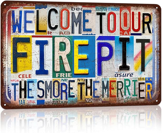Vintage Welcome To Our Fire Pit Wall Decor Metal Sign Tin Signs - The Smore The Merrier