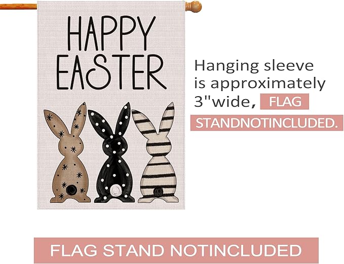 Easter Flag 28x40 Inch Double Sided Outside, Black Bunnies Flag Burlap Happy Easter Welcome Yard Decorations Outdoor