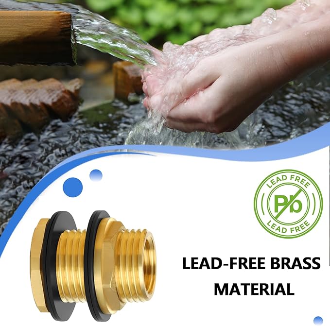 Ceseso 1/2" female NPT to 3/4" male GHT Garden Hose Bulkhead Fitting, Lead-free，Solid Brass Bulkhead Fitting, water tank connector bulkhead Tank Fitting for rain barrels, plastic water towers,2pcs…