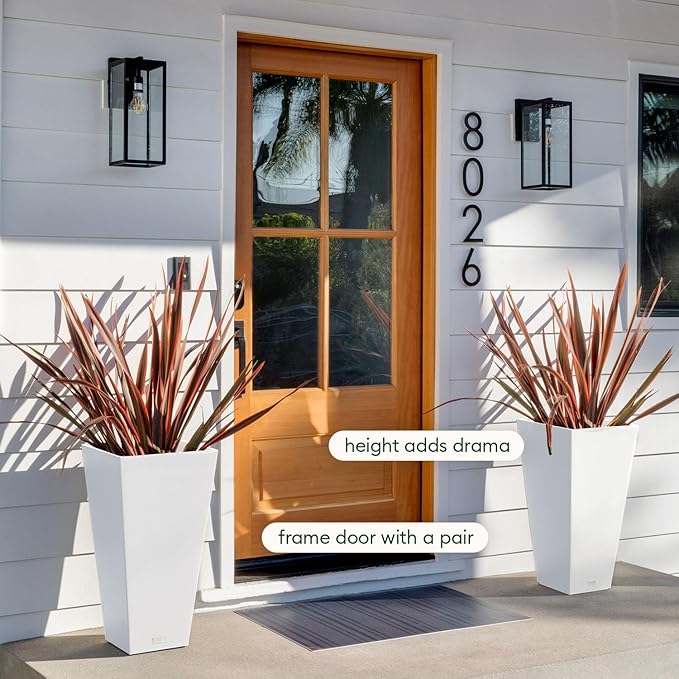Veradek V-Resin Indoor/Outdoor Taper Planter (White, 30 inch - 2 Pack with 2 Saucer Trays)