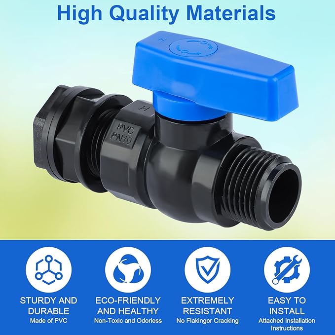 PVC Rain Barrel Spigot Kit 3/4 ", Garden Hose Shut Off Valve with Bulkhead Fitting, Rain Barrel Diverter Kit for Water Tanks, Aquariums, Garden Barrel 2 Pack