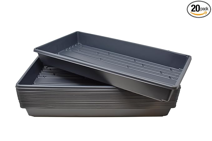 Living Whole Foods 20 Pack of Durable Black Plastic Growing Trays (Without Drain Holes) 21" X 11" X 2" - Flowers, Seedlings, Plants, Wheatgrass, Microgreens & More