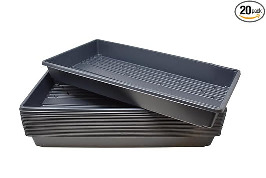 Living Whole Foods 20 Pack of Durable Black Plastic Growing Trays (Without Drain Holes) 21" X 11" X 2" - Flowers, Seedlings, Plants, Wheatgrass, Microgreens & More