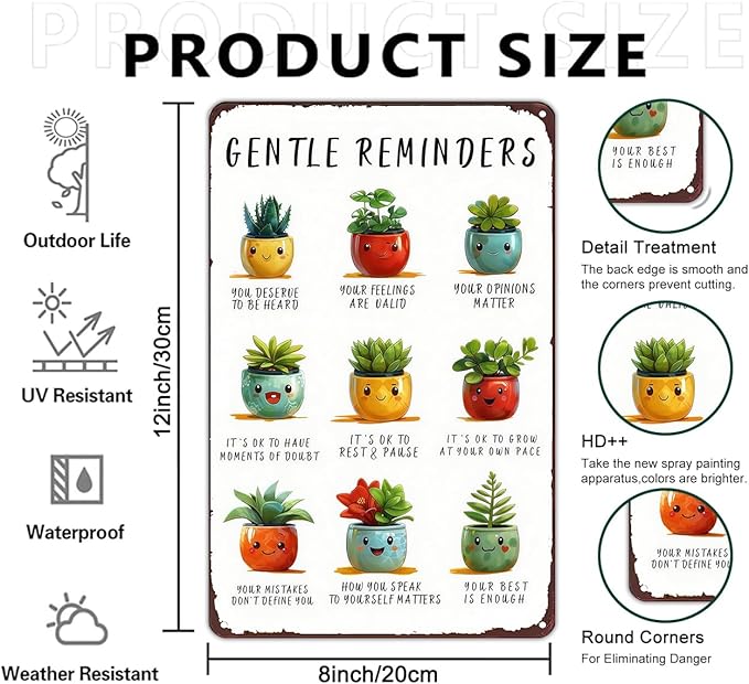 Plants Gifts Gentle Reminders Vintage Tin Sign for Garden Patio Porch Yard She Shed Decor 8x12 Inch (3948)