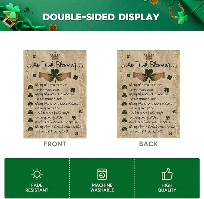 AVOIN colorlife St Patricks Day Garden Flag 12x18 Inch Double Sided Outside, An Irish Blessing Quote Welcome Yard Outdoor Flag