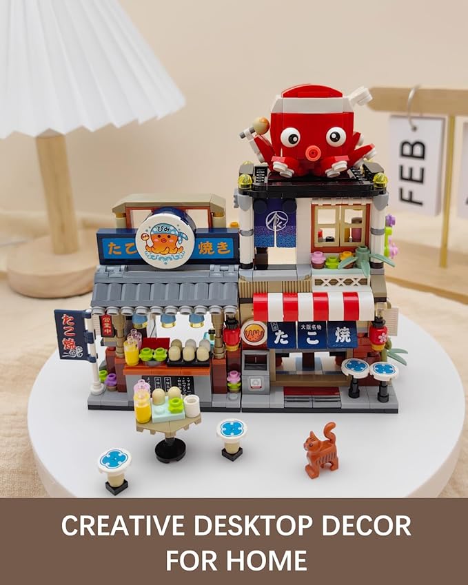 Japanese City Street View Takoyaki Shop, MOC Creative Mini Building Blocks House Set 722 pcs, Simulation Architecture Construction Toy, Gifts Idea for Kids Adults (1218)
