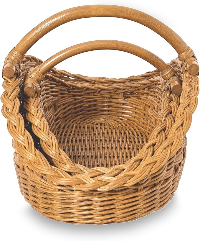 The Basket Lady Wicker Gathering Basket, Small, 18.5 in L x 10 in W x 9 in H, Sandstone (Sold Individually)