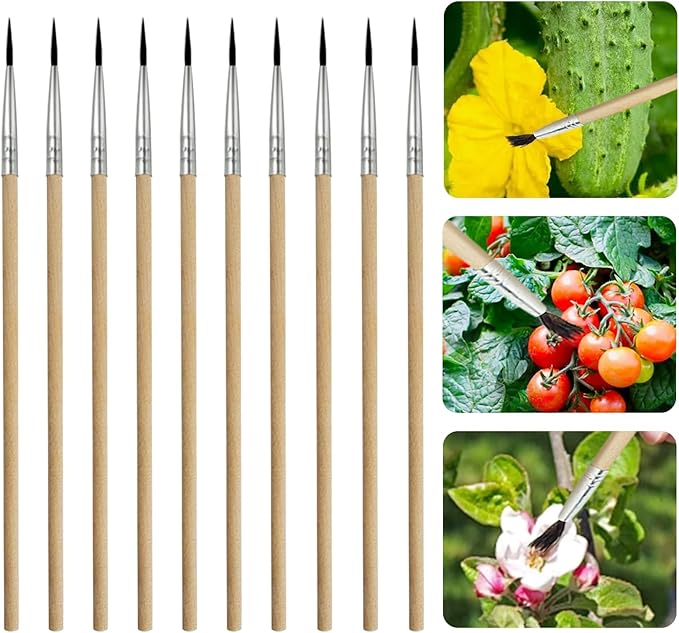 20 Pcs Pollination Brush, Pollinator Brushes Tool Set for Greenhouse Gardens Tomatoes, Peppers, Strawberries and More, Wood